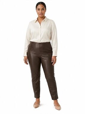 Ann Taylor Brown Skinny High-Waisted Leather Pants Size XL P